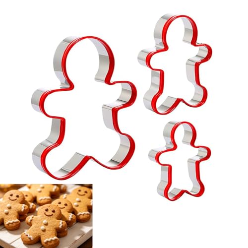 Gingerbread Man Cutters 3 Pcs Stainless Steel Gingerbread Cookie Cutters Set Christmas Biscuit Cutter for Baking for Valentines Day Birthdays Christmas Biscuit Shapes 9cm 11cm 13cm