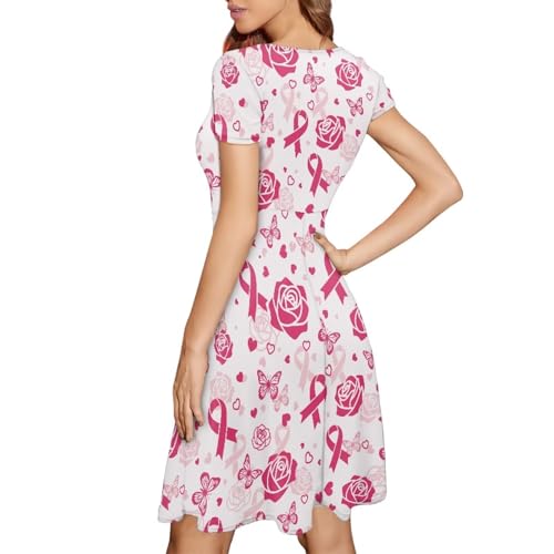 Image of HUGS IDEA Womens Puffy Swing Midi Dress Round Neck Short Sleeve Party A-Line Dresses