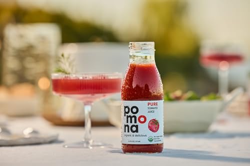 Image of Pomona Organic Juices Pure Tomato Juice, 8.4 Ounce Bottle (Pack of 12), Cold Pressed Organic Juice, Non-GMO, No Sugar Added, Not from Concentrate, Gluten Free, Kosher Certified, Preservative Free