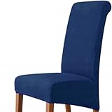 Domidekor Stuhlhussen – Stuhlbezug Blau – Hussen Für Stühle – Stretch Samt rutschfest Stuhlbezüge - Fischgrät Jacquard - Universale für Esszimmer Hotel Bankett Restaurant Zuhause