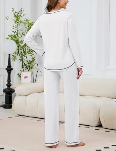 Image of KCW Womens Pajamas Sets 100% Cotton 2 Piece Lounge Set Long Sleeve Tops and Pants Soft Pjs Sleepwear with Pockets