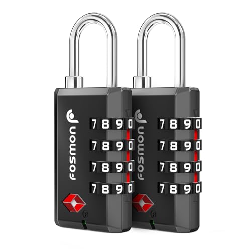 Image of Fosmon TSA Approved Luggage Locks, 4 Digit Combination Padlock, 2 Pack | Open Alert Indicator, Heavy Duty Shackle, Suitcase Lock for Travel, Backpack Zipper Anti Theft, Gym Locker Gun Case Lock