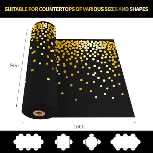 CXPSINC 54 Inch X 100 Feet Plastic Table Cover Roll Disposable Tablecloth with Slide Cutter for All Type/Shape Tables | Party, Banquet, Birthdays, Weddings(Black & Gold Dot, 100 Feet) by CXPSINC - Used condition - Image 2