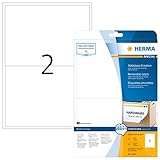HERMA 10020 Universal Etiketten ablösbar, 25 Blatt, 199,6 x 143,5 mm, 2 pro A4 Bogen, 50 Stück, selbstklebend, bedruckbar, matt, blanko Papier Klebeetiketten Aufkleber, weiß