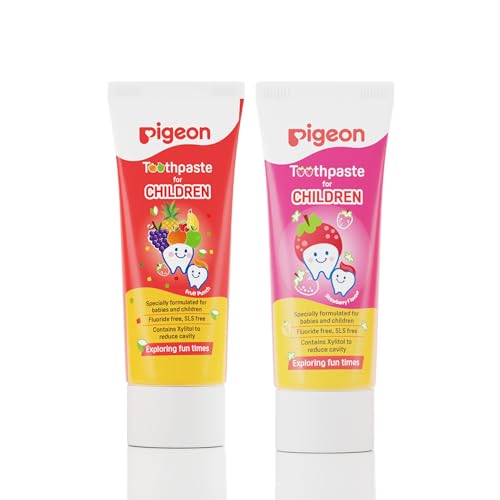Pigeon Strawberry & Fruit Punch Toothpaste for Babies & Kids 45 g (Pack of 2) | Fluoride & SLS Free | Colour & Paraben Free | pH-Balanced Gentle Care