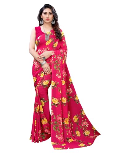 Image of Shiv Textiles Womens Shiv Textiles Women's Georgette Floral Printed Saree