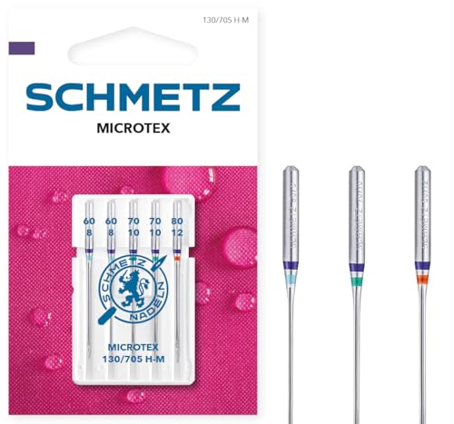 SCHMETZ | 5 Agujas para máquinas de coser | Microtex | 130/705 H-M | Grosor 60/8-80/12 | Adecuadas para tejidos muy densos o muy finos