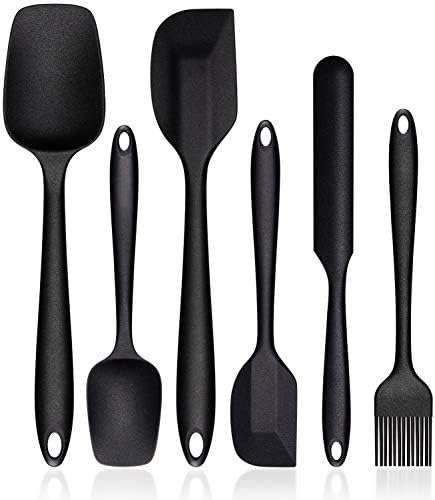 Silicone Spatula Set, G.a HOMEFAVOR Heat-Resistant Spatula - One Piece Seamless Design, Non-Stick Silicone with Reinforced Stainless Steel Core (6 Piece Set, Black)