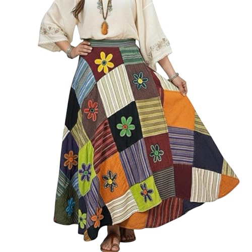 Image of Agan Boho Maxi Wrap Skirt for Women, Tie Dye Cotton Long Flowy Summer Skirt