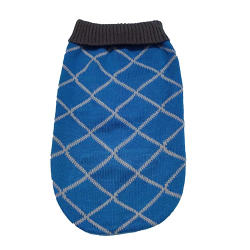 Image of Lulala Dog Sweater, Knitted Turtleneck Cold Weather Dog Sweater for Small Small Dogs, Soft Diamond Plaid Pullover Knitwear Dog Winter Warm Clothes, Pet Coat Puppy Sweater (Sky Blue, 14 Inch)