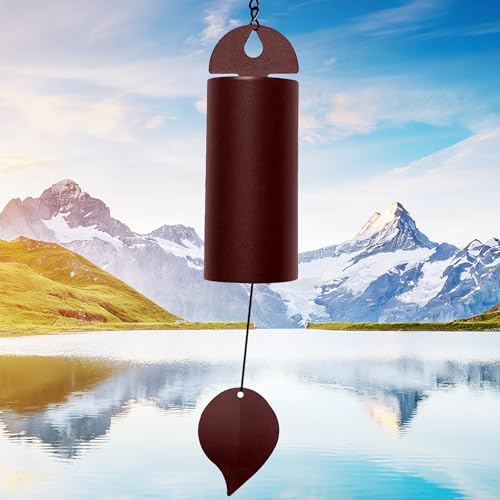 Wind Chimes for Outside Deep Tone Large Metal Cylinder Memorial Wind Chimes Outdoor - Serenity Bell with Deep Resonance Outdoor Decor for Garden Patio Yard Porch - Brown