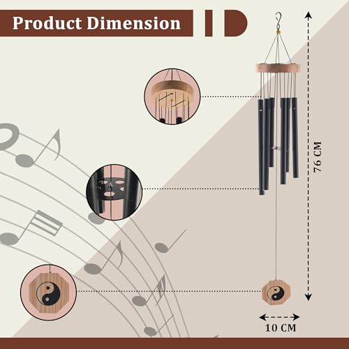 Image of Kuber Industries 6 Pipes Musical Wind Chimes for Balcony | Aluminium Wind Chimes for Home Positive Energy for Living Room | Home Decor Hanging Items | Black
