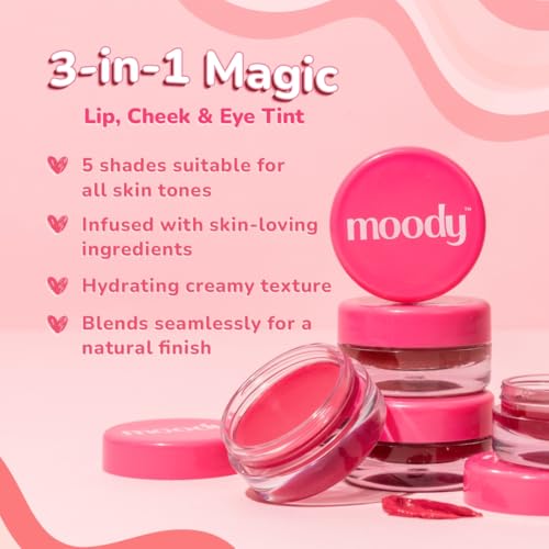 Image of Moody Plush 3-in-1 Lip, Cheek & Eye Tint - Berry Bliss with Cacao Butter, Shea Butter & Jojoba Oil | Long Lasting | Paraben Free Lip Balm Moisturizer For All Skin Type, 5gm (Pack of 2)