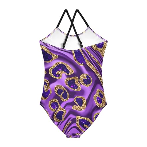 Purple Leopard Golden Wavy Stripes Girls One Piece Swimsuit Beach Swimwear 208619132