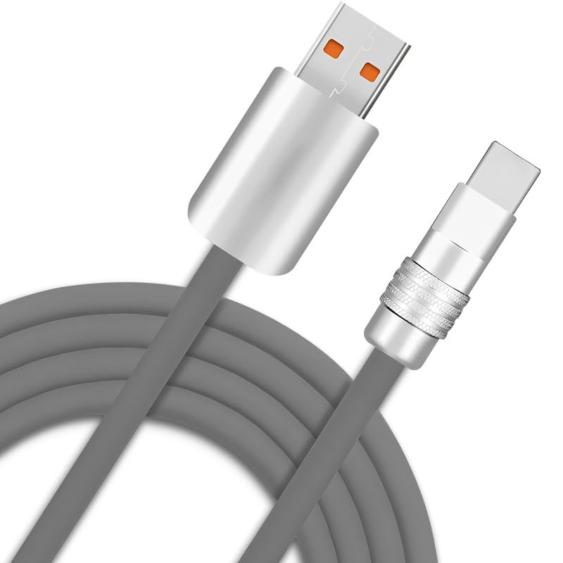 Chubby 2.0 Durable Fast Charging Cable USB Type-C Cables Ultra-Thick Silicone Cord USB-C to USB A Cable for Cell Phones, Android Devices and More, Gray, USB-A to Type-C, 6.6 FT