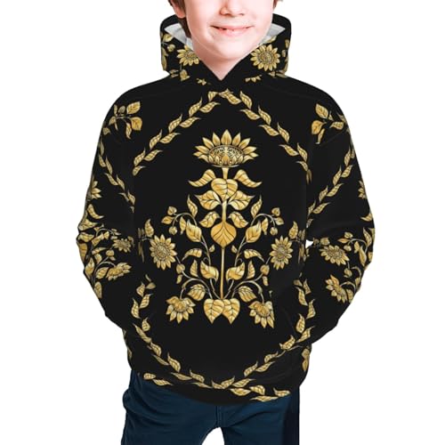 Sunflower In Gold And Black Kids Pullover Hoodies Boys Sweatshirts Girls Athletic Clothes with Pocket2