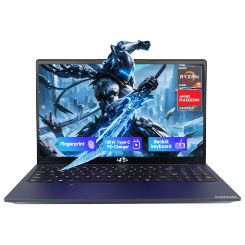 Image of NIMO 15.6 inch AMD Gaming Laptop, 6 Cores Ryzen 5 6600H 16GB DDR5 RAM 512GB SSD(Beat i7-1165G7) Radeon 660M 100W Fast Charging, Backlit Keyboard, 180 Lay-Flat Computer for Student& Business 2-Yr Warranty