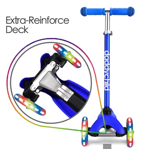 Image of 3-Wheel Kick Scooter for Kids Ages 3-8 Lean-to-Steer Toddler Scooter with Extra Wide Light Up Wheels, 4 Adjustable Heights, Foldable Scooters for Boys & Girls, Max Weight 110lbs (Blue)