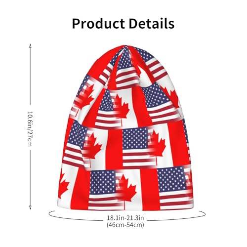 American Flag and Canadian Flag Kids Leisure Elastic Knitted Hat Junior Large Size Knit Cap Child Beanie Black2