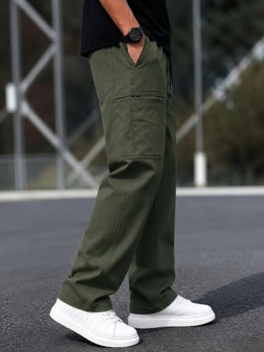 Image of Cargo for Men | Cotton Cargo Pant | Lower for man | Elastic Drawstring Waist Straight Fit Bottoms | Comfortable Breathable Cargos for Casual, Office Wear