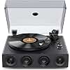 1 by ONE High Fidelity Record Player, All-in-One Turntable with Built in Speakers Phono Preamp, Magnetic AT-3600L Cartridge, RCA Output, Belt Drive 2-Speed, Piano Lacquer Grey