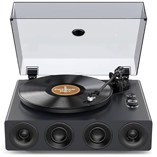 1 by ONE High Fidelity Record Player, All-in-One Turntable with Built in Speakers Phono Preamp, Magnetic AT-3600L Cartridge, RCA Output, Belt Drive 2-Speed, Piano Lacquer Grey - Les Beatles, Paul McCartney, John Lennon, RIngo Starr, George Harrison