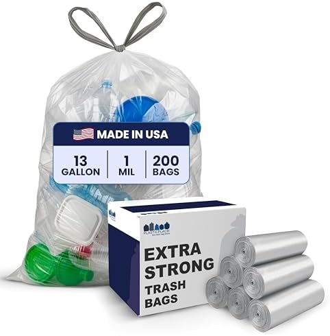 Plasticplace 13 Gallon Trash Bags │ 1.0 Mil │ Clear Extra Tall Dr...