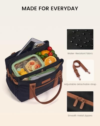 Insulated Lunch Bag Women with Triple Compartments & Bottle Holder - image 7
