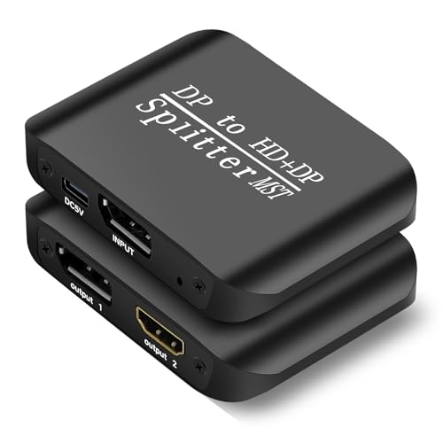 DisplayPort to HDMI + Displayport 分配器 4K@60Hz MST SST 拡張/ミラーモード DP to DP + 4K HDMI出力 1入力2出力DisplayPort 1.3 3D/HDR対応 デスクトップ、ノートパソコン、PC、モニター、プロジェクターなどに対応