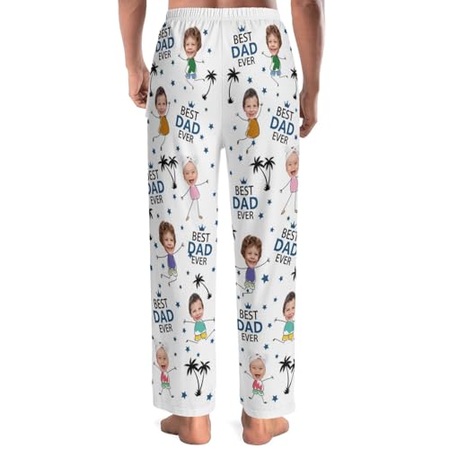 FunStudio Personalized Pajama Pants for Men Custom Photo Best Dad Ever Pj Pants Bottoms for Grandpa Dad Fathers Day3