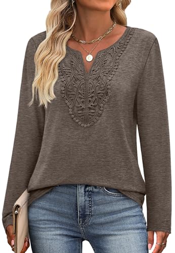 Image of XIEERDUO Boho Tops for Women Blouses Dressy Casual V Neck Long Sleeve Shirts Fall Outfits Trendy Vacation Clothes