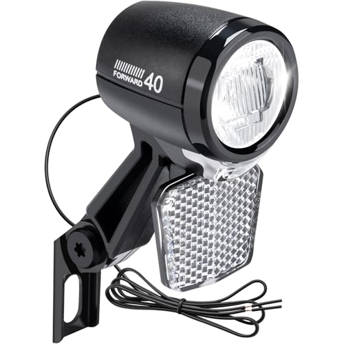 LED Fahrradlicht 40 LUX mit Reflektor und StVZO Zulassung, Fahrradlampe, Fahrrad Frontlicht, Fahrradleuchte vorne, Scheinwerfer mit Aluminium-Kühlplatte, schwarz