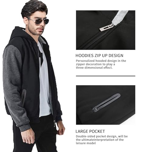 Image of Little Beauty Hoodies for Men Zipper Jacket Fleece Sherpa Lined Winter Wool Heavyweight Sweashirts
