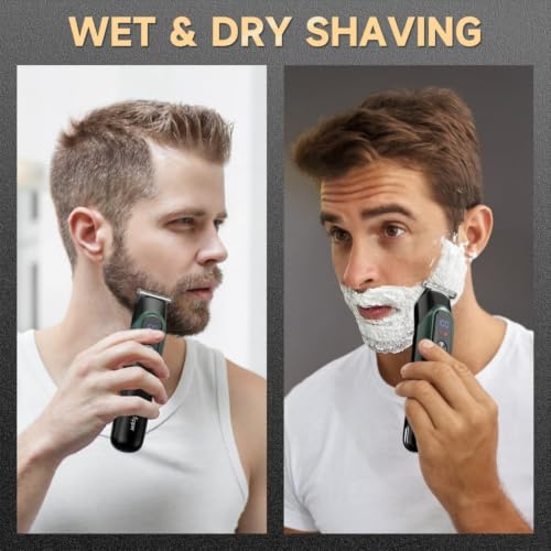 Image of 5-in-1 Beard Trimmer for Men, Hair Clippers Grooming Kit, Cyan | 150Mins Working Time, USB-C Rechargeable, LED Display for Face, Mustache, Body, Ear, Nose Hair Trimmer