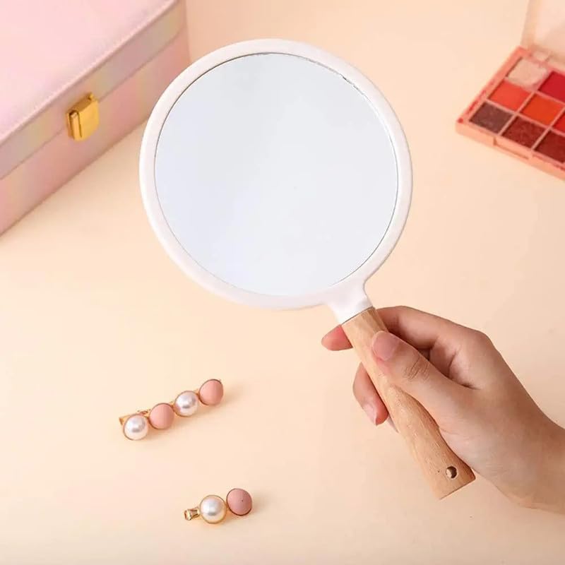 Image of Single Sided Handheld Vanity Mirror for Travel | Portable Face Mirror with Comfy Handle & Hanging Hole | Small Rectangular Makeup Hand Mirror for Men & Women (Multicolor, 25 x 14 cm) Round