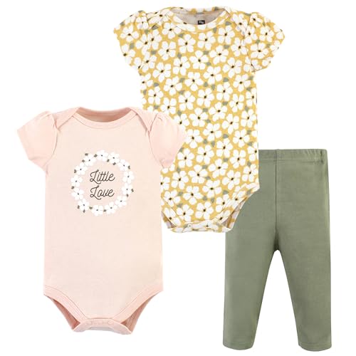 Hudson Baby Unisex Baby Cotton Bodysuit and Pant Set, Sage Floral Wreath, 9-12 Months