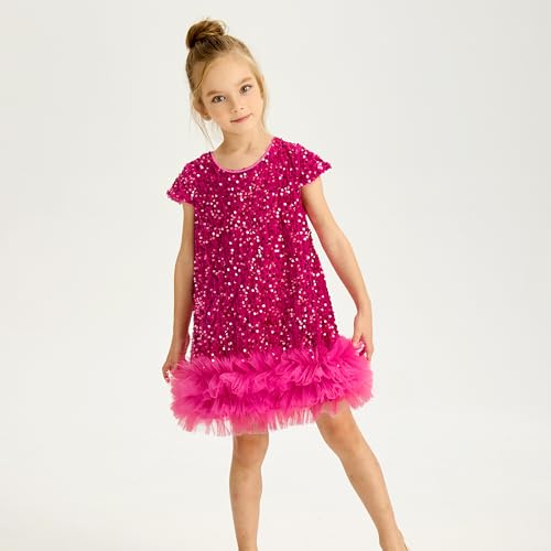 Miipat Toddler Girls Sequin Dress Sparkly Gown Party Dresses Little Kids A-Line Velvet Dress2