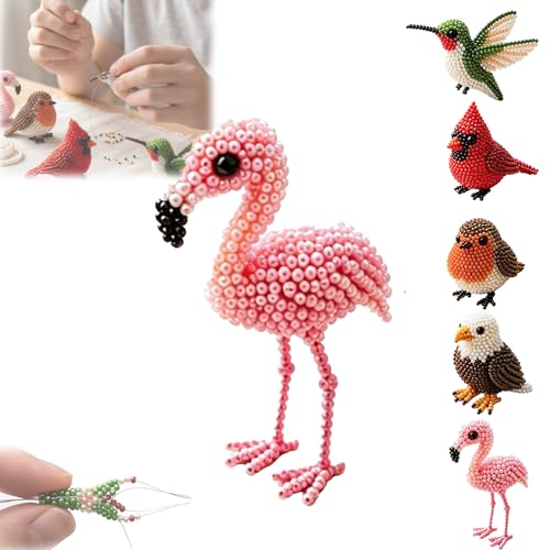 Tiny 3D Beaded Animal DIY Kit, Cute Bird & Animal Beading Craft Set, Easy DIY Beading Embroidery Kit, Stress Relief Creative DIYs Decoration Gifts for Adults Teens Beginners with Instruction (E-1)