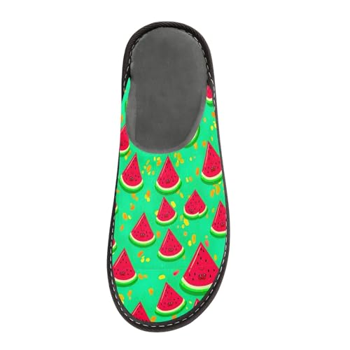 ODAWA Cute Watermelon Slice Green Men's Soft Memory Foam Winter House Shoes Womens Slip On House Shoes Size 4-53