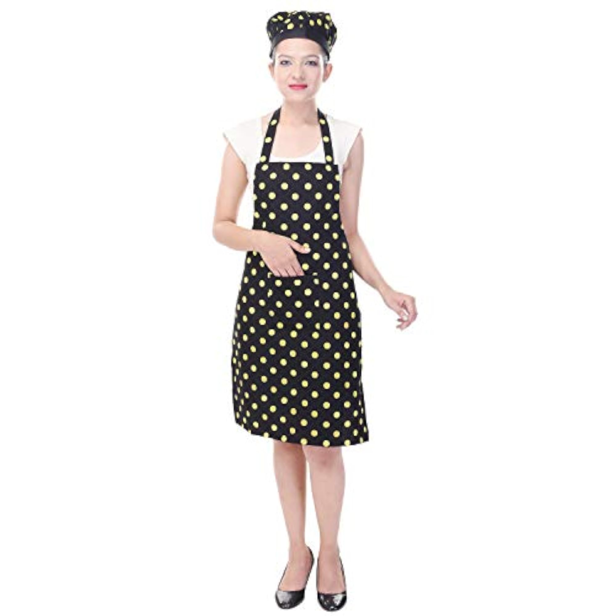Polka Prints Waterproof Cotton Apron, Free Size