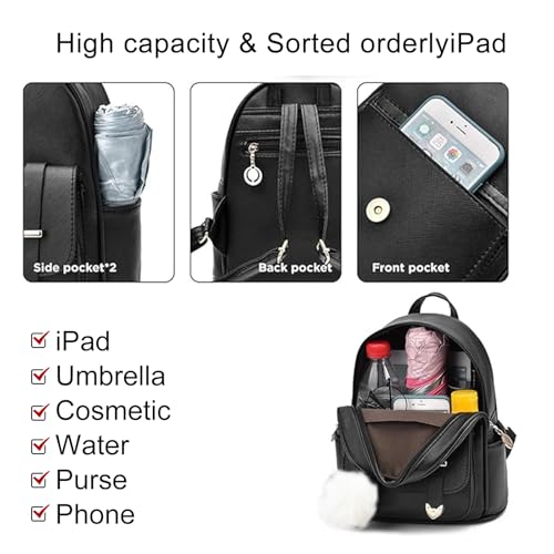 Image of Initial Cute Mini Backpack, Small Backpack Purse for Women Personalized Letter Style Small Leather Backpack Pompom Back Pack Shoulder Bag for Gifts, Travel - White (Letter M)