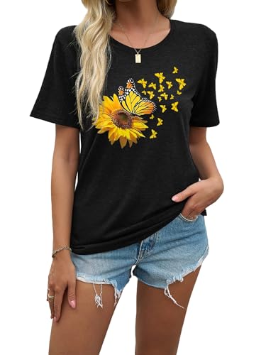 EUOW Women's Sunflower Graphic Shirts Boho Flowers Tee Tops Cute Summer Vintage Short Sleeve Holiday T Shirt2
