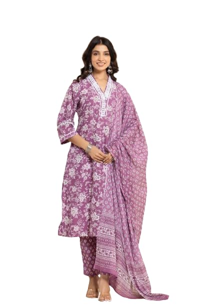 Varanga Women Printed Round Neck Straight Kurta With Bottom And Dupatta  Stylish & Comfortable Ethnic Wear