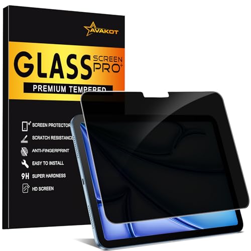 avakot Privacy Screen Protector for iPad Air 11 M3/M2 2025/2024 Anti-Spy Tempered Glass Film for iPad Air 11 Inch Face ID & Apple Pencil Compatible HD Clear Touch Sensitive Case Friendly1 Pack