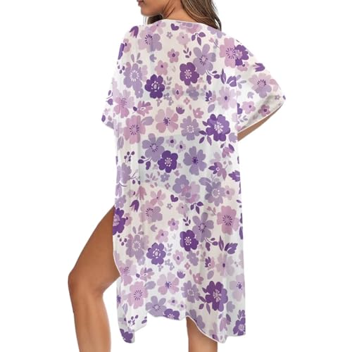 Ropa de centro turístico estilo kimono de playa con media manga impresa para traje de baño mujer