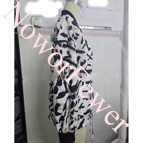 Women's Fall Zebra Print Zipper Bomber Jacket, Spring Long Sleeve Jackets Fashion Round Neck Cheetah Print Coat3