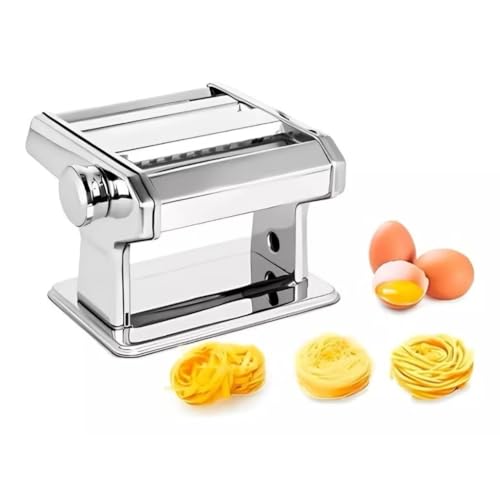 Máquina de Macarrão Manual em Aço Inox, 6 Espessuras Diferentes, 8x20x13,5cm, Fixável em Superfície