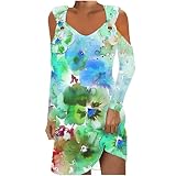 Vestido para mujer, largo hasta la rodilla, floral, vestido de verano con tirantes, manga larga, vestidos bohemios, hombros descubiertos, vestidos de verano para mujer, anillo casual, suelto, vestido