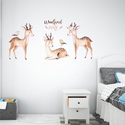 Cute Fawns and Bird Sika Deer Vinilos Decorativos Woodland Party miniatura 2