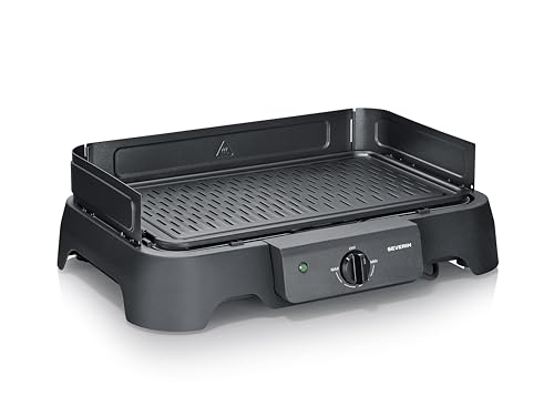 Severin – Barbecue électrique de table avec grille en fonte d’aluminium - Intérieur ou extérieur - Pare-vent amovible et bac à eau - 2000 W – PG 8595